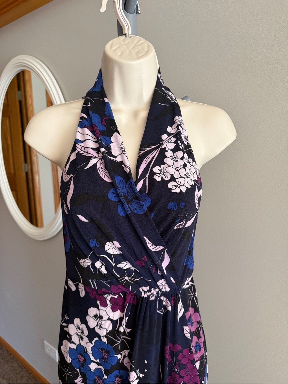 White House Black Market Navy Floral Halter Maxi Dress XXS